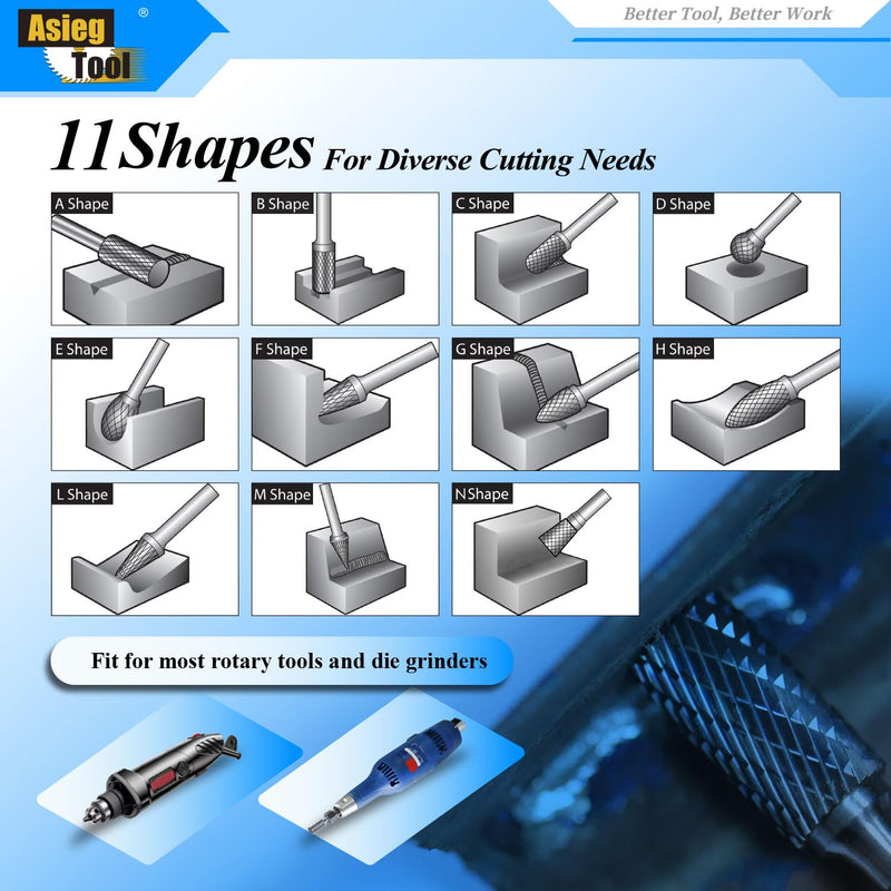 SE-5L6 Tungsten Carbide Burr Lengthened Rotary File Oval Egg Shape Double Cut with 1/4''Shank for Die Grinder Drill Bit SE-5L6
