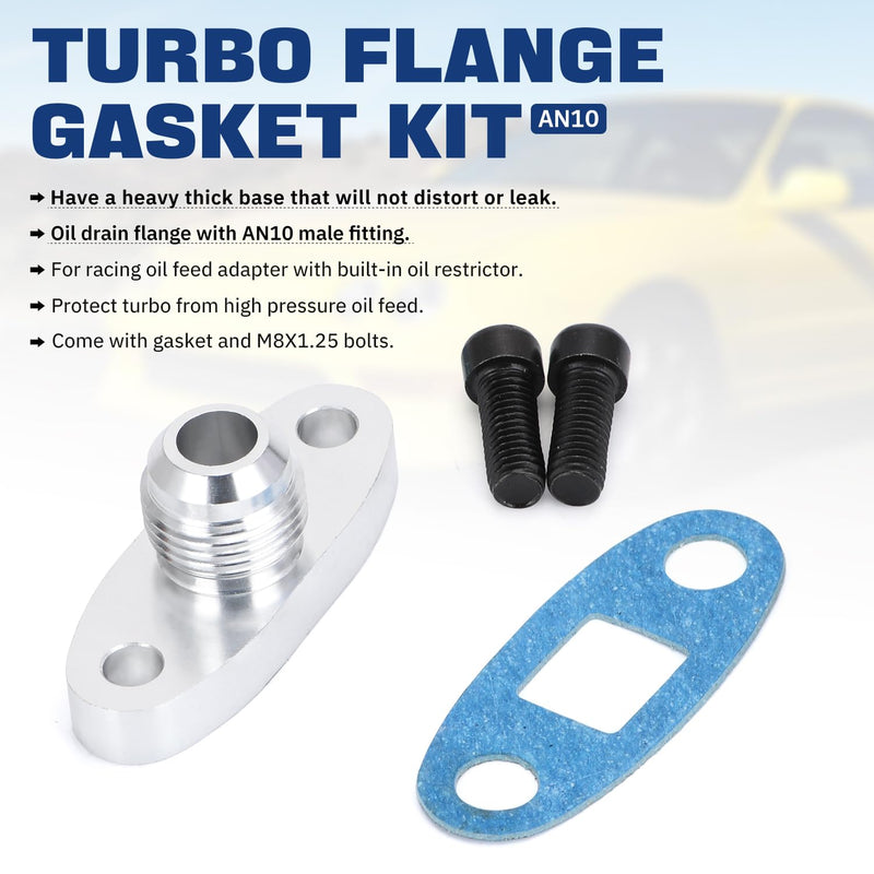 PTNHZ AN10 Male Turbo Oil Feed Inlet Flange Adapter Kit w/Gasket For For T3 T4 T04 GT30-GT55 AN10 For T3 T4