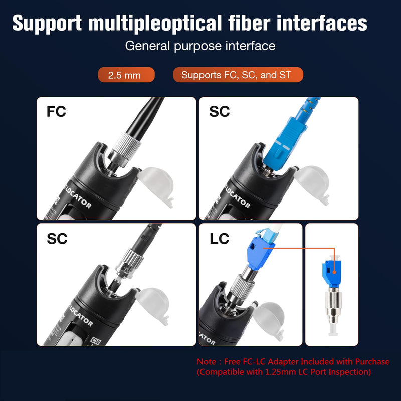 VFL Visual Fault Locator,80-100KM Fiber Optic Cable Tester Meter with 2.5 mm Universal Connector FC Male to LC Female Adapter for CATV Telecommunications