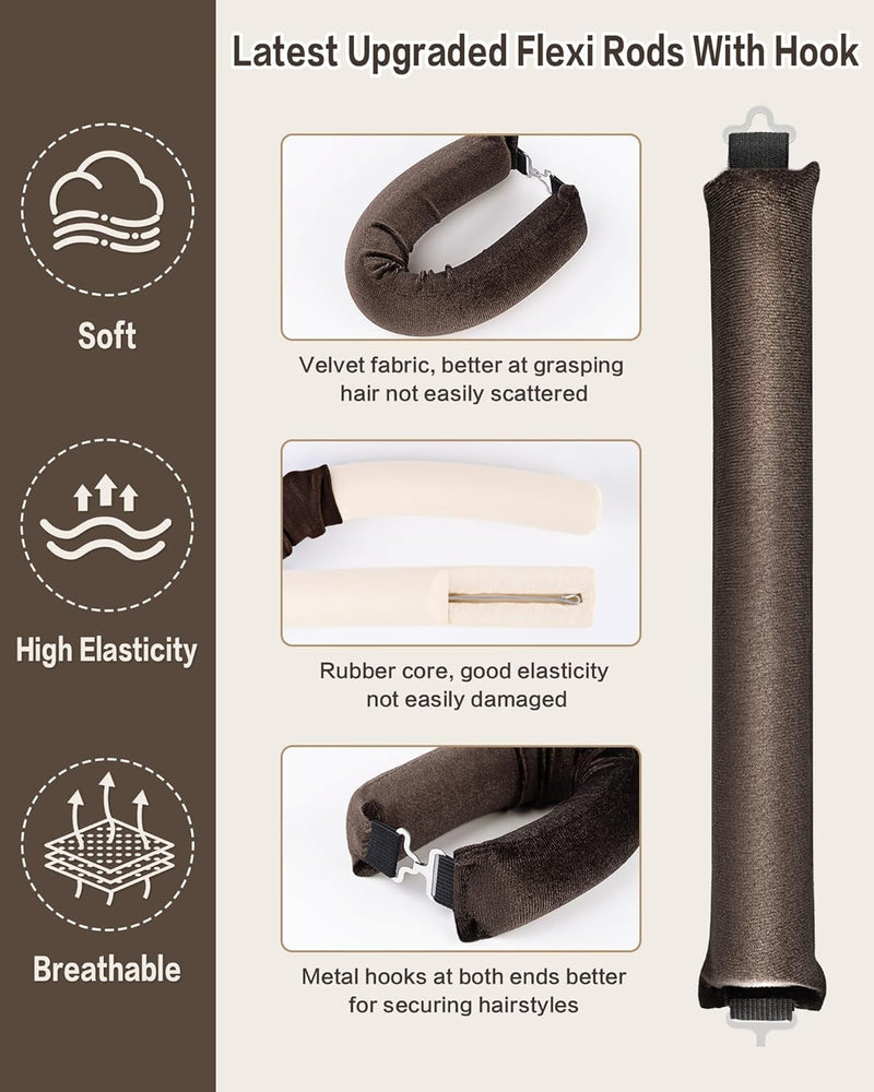  [AUSTRALIA] - Heatless Hair Curler to Sleep in – No Heat Satin Heatless Curls Overnight Rods, Jumbo Large Foam Sponge Hair Rollers Curlers for Long Short Hair Volume Women Styling Tools (Brown) Brown