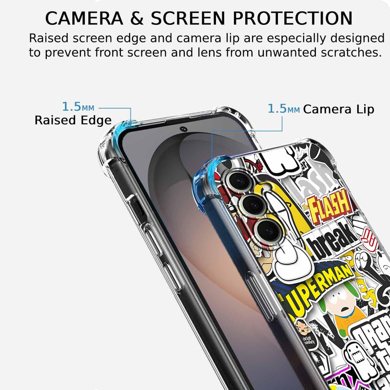Case for Samsung Galaxy S26+ with Pop Culture Design,Aesthetic Cartoon Sticker Bomb Pop-Art Collage,Clear Slim Soft TPU Bumper Phone Cover,6.7”(Pop,Sx26p)