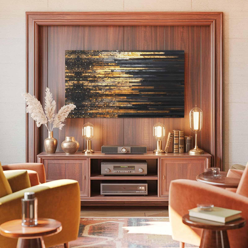 Elastic Indoor TV Cover 50" Dust Protector, Luxury Golden Black Stretch Fabric Flat Screen TV Covers, Geometric Art Deco Modern Universal Washable Anti-scratch Cover for Curved LCD LED OLED TVs Amber Gold, Charcoal, Ash, Bronze 50 Inches - 43.6"x24.5"