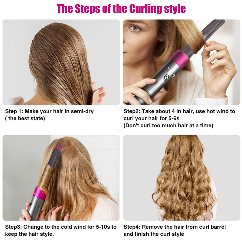 Long Curling Barrels+Round Volumizing Brush Attachments for Dyson Airwrap | 5 in 1 attachment for HS01 HS05, Adapter for Dyson Supersonic Hair Dryer HD01 HD02 HD03 HD04 HD07 HD08 5 in 1 Attachments
