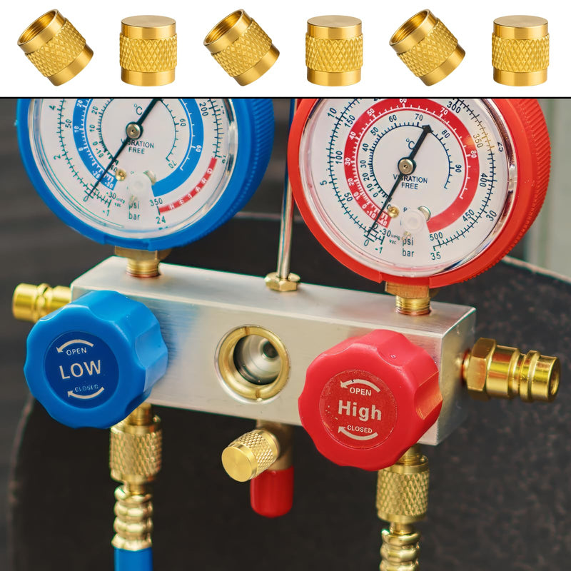1/4" Flare Caps, 10 Pcs Brass Compression Cap Stop Valve Cap for Plumbing and HVAC Quick Seal Adapters (Gold)
