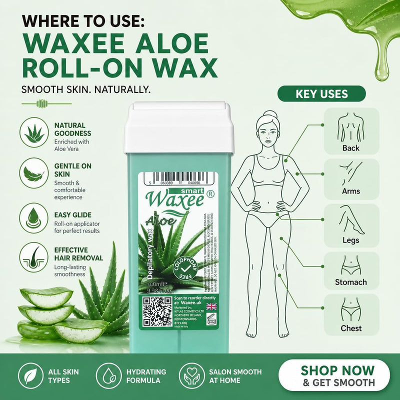  [AUSTRALIA] - Roll on wax cartridge roller wax refill for hair removal, waxing, pack of 6pcs, 100ml- Aloe, from UK brand- Waxee. 100 ml (Pack of 6)