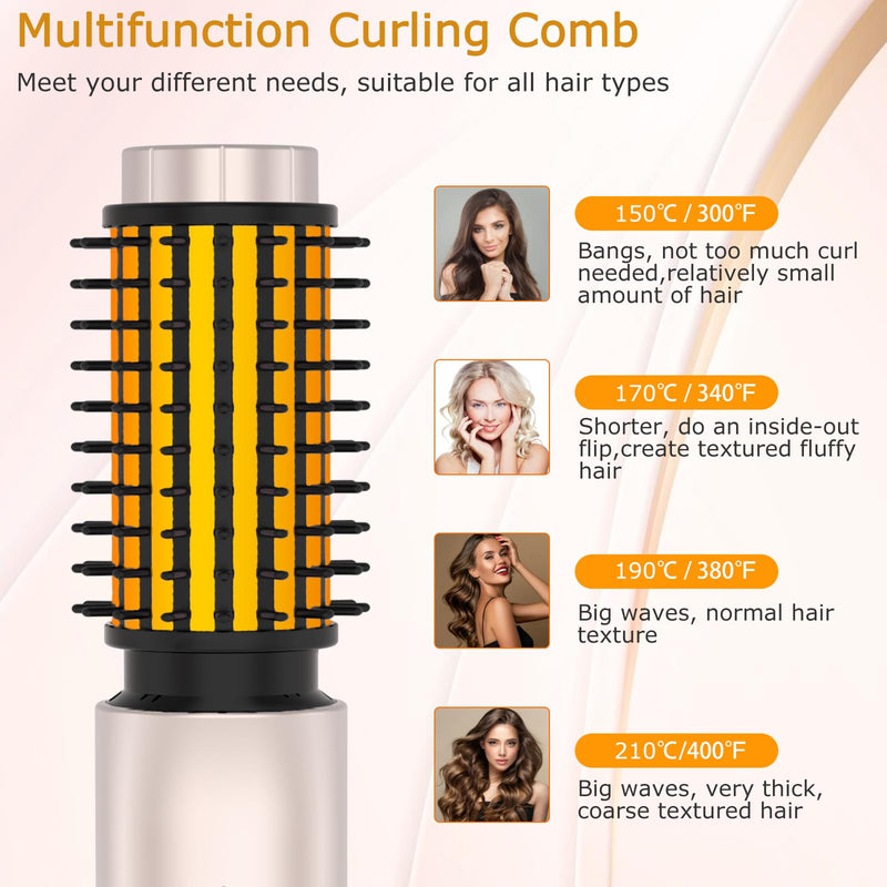 Cordless Curling Pro. Hot Brush Rechargeable for Long Hair | 7000mAh by 4 Heating up to 210°C, Negative Ionic Salon Smooth Tangle-Free Hair Styling in Minutes, for Travel & Home Rose Gold