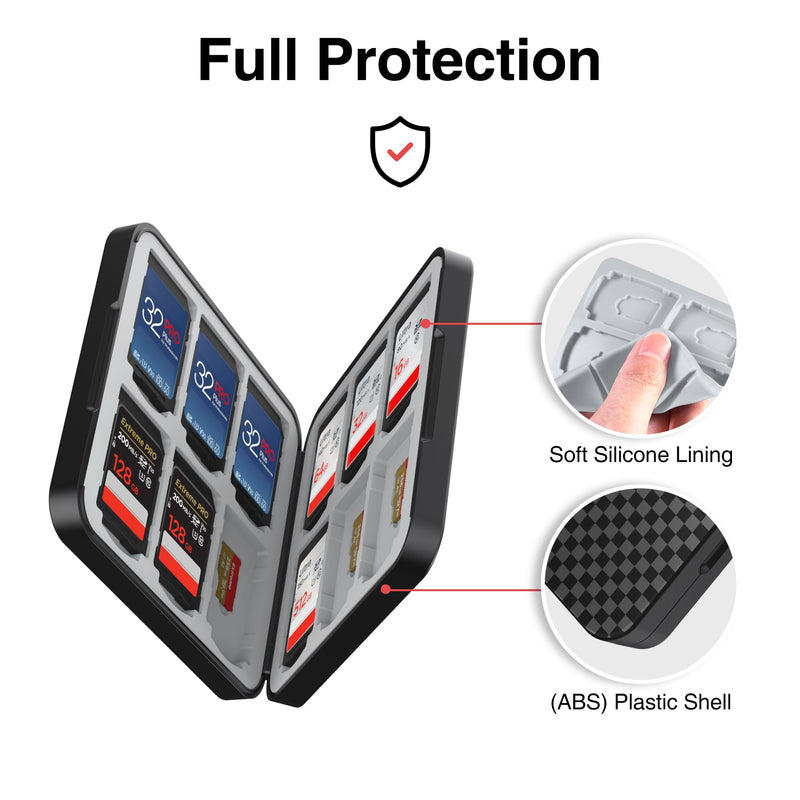 HEIYING Memory SD Card Holder with 24 Card Slots for Micro SD Cards | 12 SD + 12 Micro SD Slots, Magnetic Closure, Compact Portable Storage case with Soft Silicone Interior for Card Protection Checkered Black