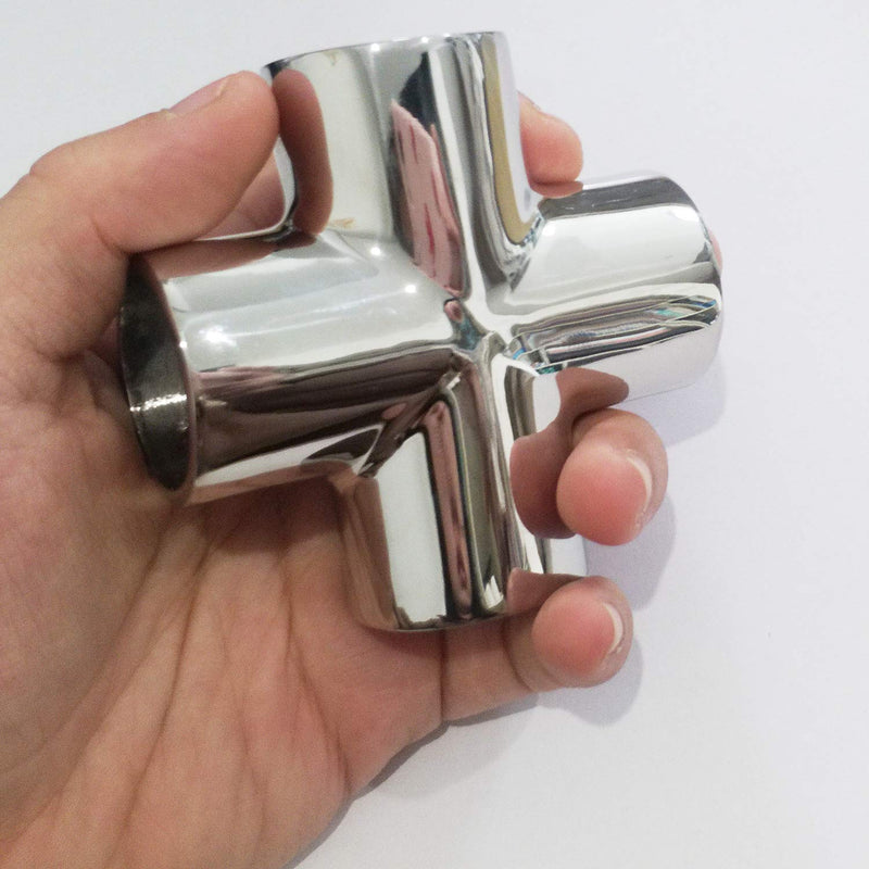 Heavy Duty Marine Grade 316 Stainless Steel Cast Boat Hand Rail Fitting 4 Way Cross Tube Pipe Connector Tee Joint 7/8" 1 inch I.D.