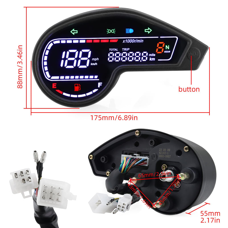 Motorcycle Digital Speedometer Compatibility for Honda NXR150 NXR125 Bros Motorcycle Gauge Cluster MPH 12V Dashboard Speedo Meter with Tachometer RPM Odometer Gear Volt