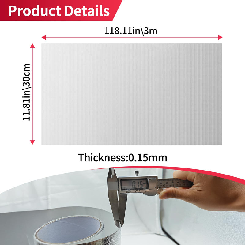 11.8'' X 118.1'' Aluminized Heat Shield Tape, Fiberglass Insulation Thermal Barrier Self Adhesive Backed Blanket Mat Reflective Material High Temp Protection 11.8 x 118.1 Inch