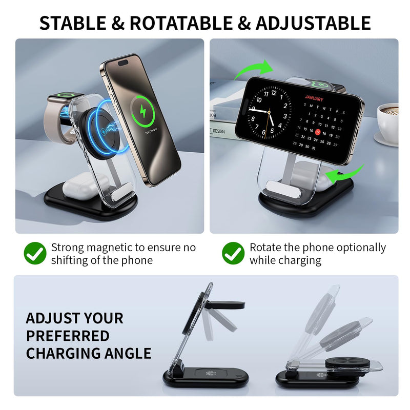 2024 Version 3 in 1 Wireless Fast Charging Station for iPhone Apple Watch,Foldable Charger Stand Dock Multiple Devices for 15/14/13/12,iWatch Ultra/SE/9/8/7/6/5/4/3/2/1, Air Pods 3/2/Pro (White) white