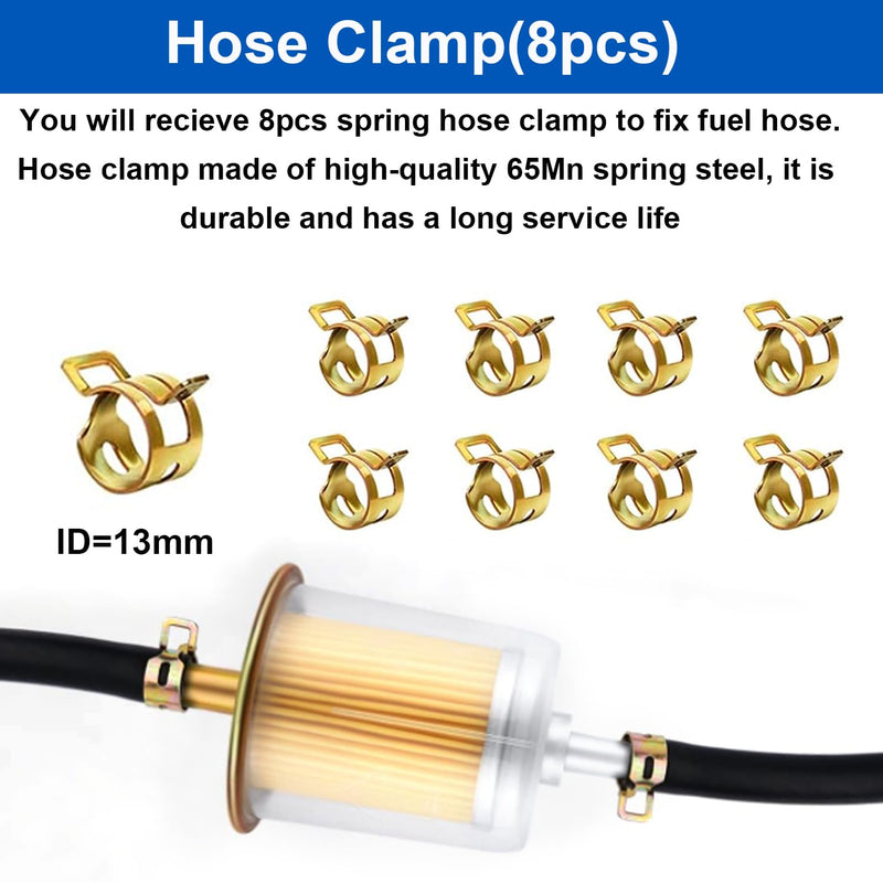 smseace 4Pcs 5/16 Inch fuel filter inline with 8Pcs Hose Clamps in line fuel filter 5/16 Inch for Motorcycles, Car, Trucks 5/16 Inch Inline Fuel Filter