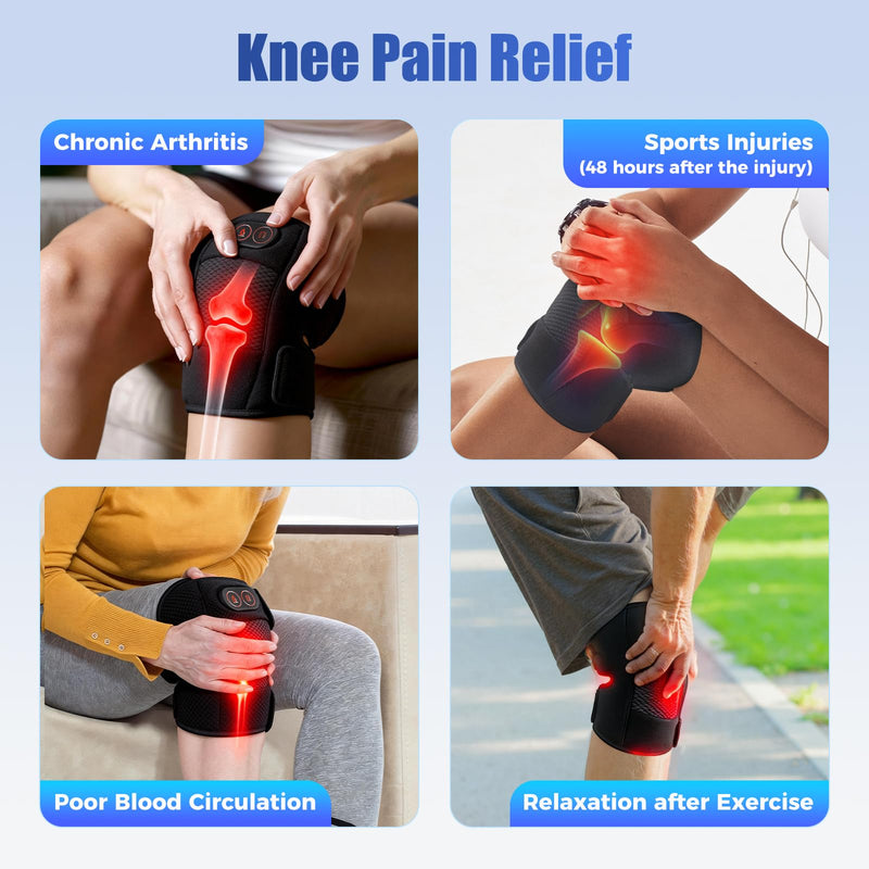 Knee Massager, Cordless Knee Heating Pad for Knee Pain Relief, Heated Knee Brace with Heat and Vibration Massage 30 Minutes Auto-off, Gifts for Seniors Women Men(Single)