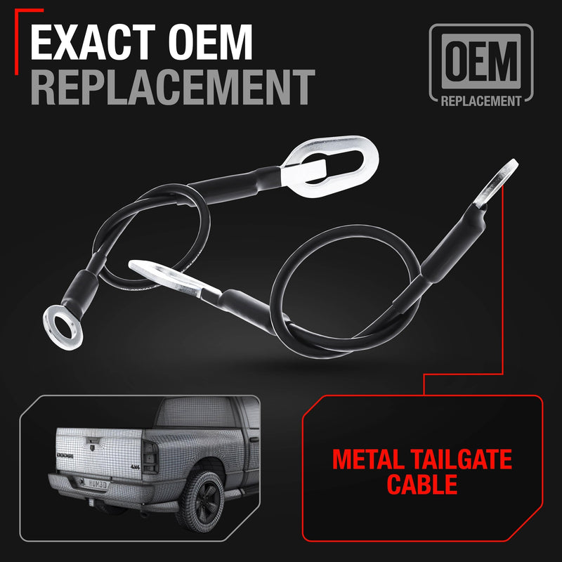 T1A Tailgate Support Cable Strap Set, Rear Left & Right - Compatible with 1994-2009 Dodge Ram 1500, 94-09 Ram 2500, 94-09 Ram 3500 - Metal 18-1/8" Long - OEM 55345124AB, 55345125AB, F37Z-1023342-A-MT