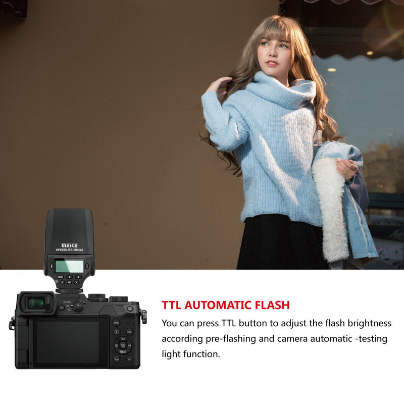 MEIKE MK-320P Mini TTL Speedlite Automatic Flash GN32 Fit Olympus Panasonic and M4/3 Mount Camera E-P5 E-PM E-M1 E-M5 E-M10 E-PL5 E-PL6 E-PL7 GM5 GX1 GX7 GX8 G3 LX100