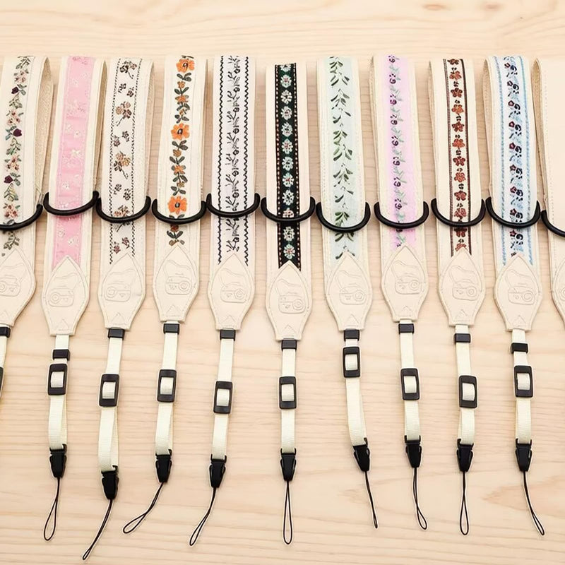 Quick Release Camera Wrist Strap, Leather Camera Hand Strap for Canon,Nikon,Sony, DSLR, Retro Jacquard Camera Straps Beige Embroidery Camera Wrist Strap-05