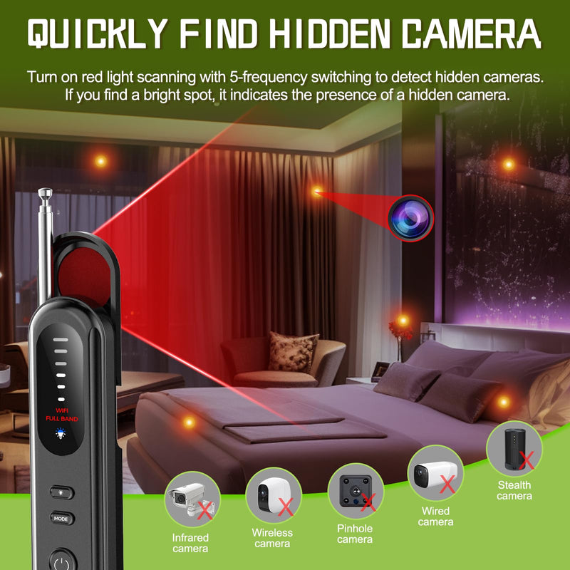 Hidden Camera Detector Travel, Bug & Spy Camera Detector,GPS Tracker Car | RF Bug Scanner, Anti-Spy Finder,5 Levels,3 Modes,Covert Device Sweep with Instant Alerts Privacy Protection,Portable Safety Medium