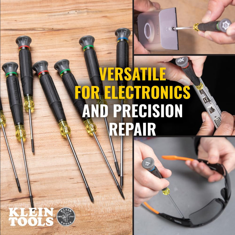 Klein Tools 85617 Mini Precision Screwdriver Set, Slotted, Phillips, TORX, Cushion-Grip Handles, Ideal for Terminal Blocks, Electronics 8-Pc Phillips + Slotted + Torx Kit