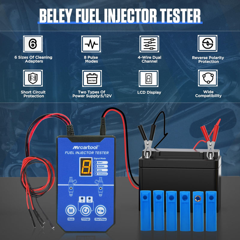 BELEY Fuel Injector Tester and Universal Cleaner Tool Kit， 6 Size Cleaning Adapters & 8 Pulse Modes for 12V Automotive Car Motorcycle Injector Tester Kit, DIY Automotive Cleaning Test Kits UPGRADED Fuel Injector Cleane