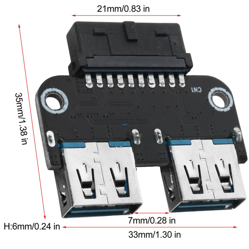 2PCS USB 3.0 19/20 Pin to Dual Female A Port Splitter Adapter Internal Vertical Header Converter for Desktop PC Expansion High Speed Lossless Data Signal Transmission Multilayer Circuit Board