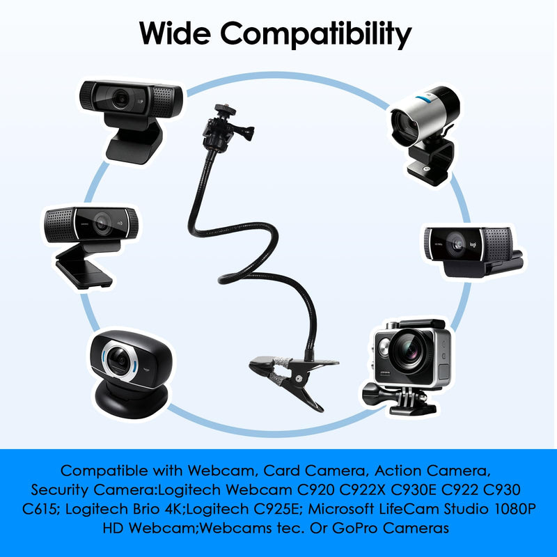 Webcam Stand, Flexible Gooseneck Desk Camera Mount Clamp, Desk Webcam Arm Compatible with Logitech C960 C930e C930 C920 C920S C922x C922 Brio 4K C925e C615, 1/4" Thread