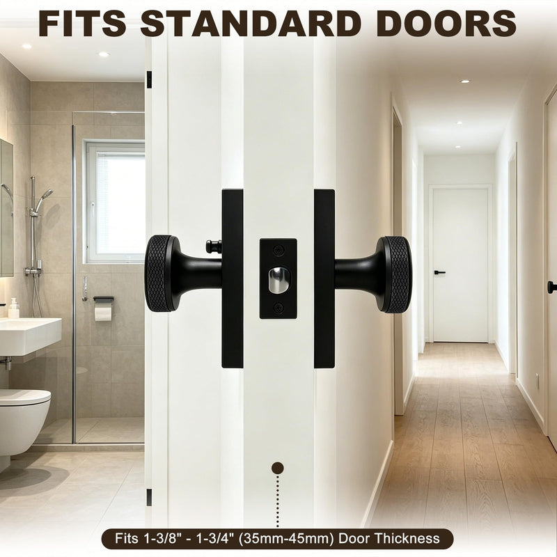 Black Door Knob with Lock, Interior Door Knobs for Bedroom and Bathroom | Zinc Alloy Privacy Door Handle, Knurled Solid Door Knob with Large Backplate, Heavy Duty Interior Door Knobs with lock Black 1