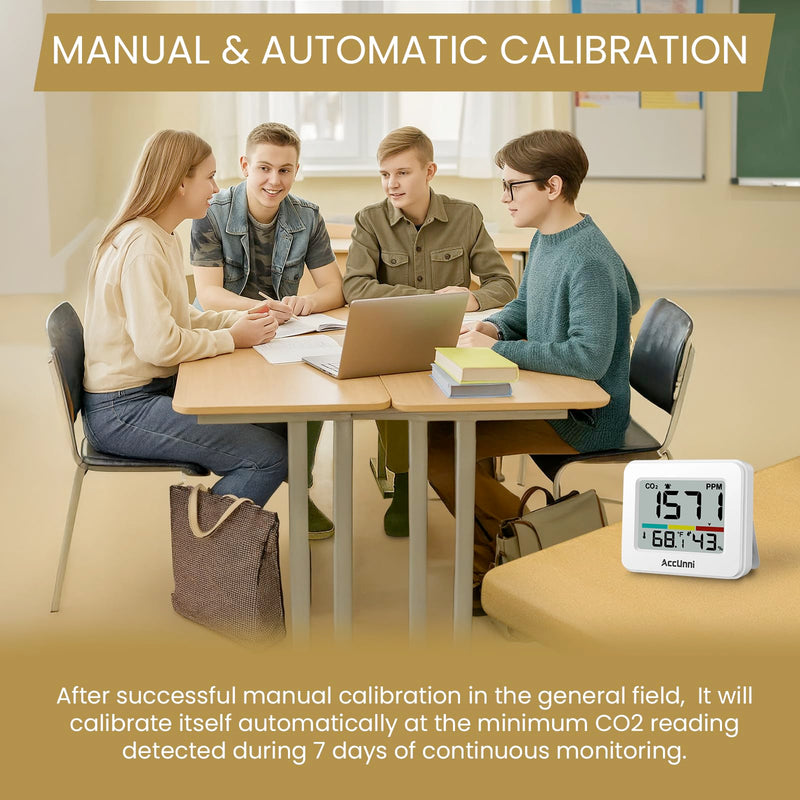 CO2 Monitor Air Quality Monitor Indoor Battery Powered, Portable Temperature Humidity Meter, CO2 Alarm for Home, Hotel, Cars, Office or School