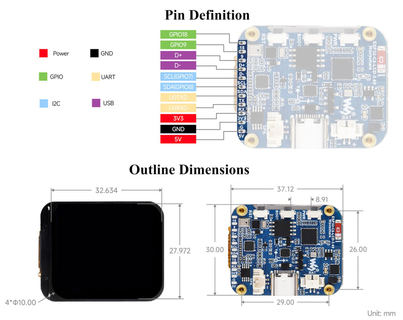 ESP32-C6 1.69inch LCD Development Board, 240x280 262K IPS LCD, Supports Wi-Fi 6 / BLE 5, 160MHz RISC-V Processor, ESP32 with Display, AI Speech, Support AI Voice Interaction, with Speaker