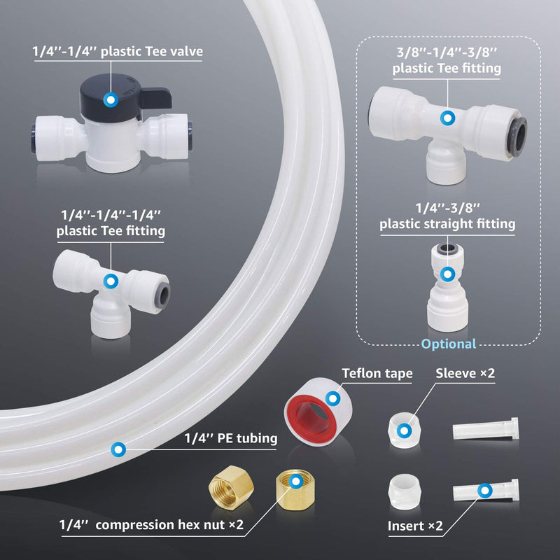 Waterdrop KITB 1/4" Water Line Connection Kit for Waterdrop 10/15/17UB Series, WD-G2/G3 RO System and iSpring, APEC, Express Water, Home Master Reverse Osmosis System, Connect it to Fridge/Ice Maker