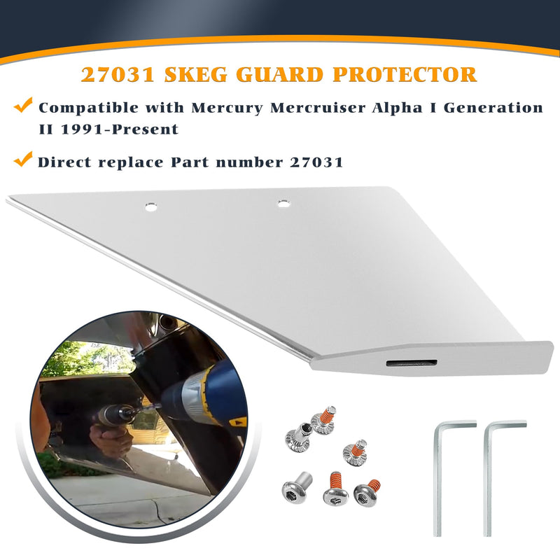 27031 Skeg Guard Protector Kit with Drain Hole Stainless Steel Compatible with Mercury MerCruiser Alpha One Generation 2 1991-Present