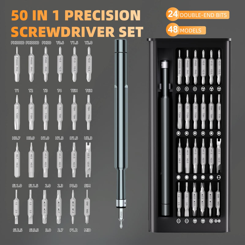 Small Precision Screwdriver Set,50 in 1 Professional Magnetic Mini Screwdriver Repair Tool Kit for PC,Computer,Laptop,Iphone,Cell Phone,MacBook,Tablet,Watch,Eyeglasses Electronic Ring Doorbell 50 Iron Gray