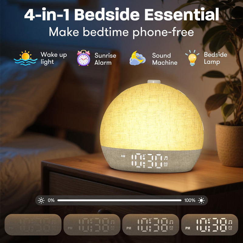 Wake Up Light Sunrise Alarm Clock, White Noise Sound Machine with 30 Soothing Sounds, Dimmable Night Lights, Sleep Aid, Snooze, Timer, Loud Alarm Clock for Heavy Sleepers Adults Kids, Ideal for Gift Yellow
