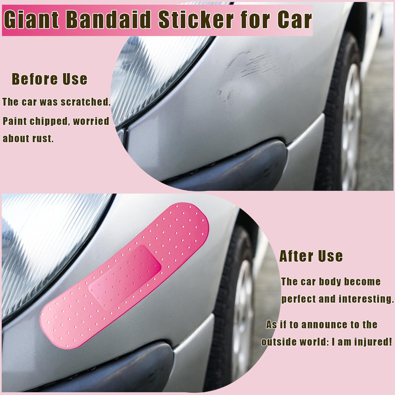4pcs Funny Car Band Aid Sticker for Car Damage, 10/24in Giant Band Aid Car Decals for Cover Dent Crack and Scratch, Car Bumper Sticker, Large Vehicle Body Bandage (Pink 2pcs Large and 2pcs Small Size)