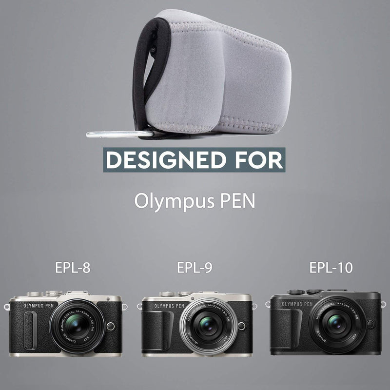 MegaGear Olympus PEN E-PL9, E-PL8 Ultra Light Neoprene Camera Case, with Carabiner - Gray - MG1018
