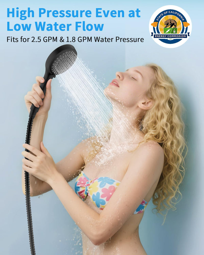 FASDUNT Shower Head with Handheld, High Pressure Handheld Shower Head with 80" Extra Long Stainless Steel Hose & Adjustable Bracket, Showerhead with ON/OFF Switch, Black 6 Spray-Settings Matte Black