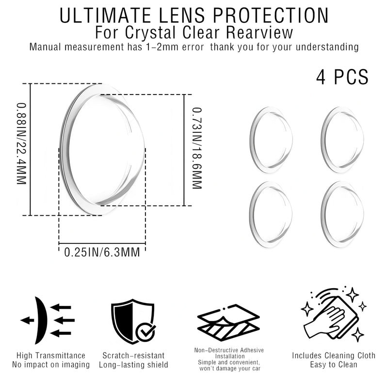 4PCS Car Camera Lens Protector,Car Backup Camera Lens Cover with 2PCS Cleaning Cloth,Ultra Clear Protective Film,360° All-Round Protection,Anti-Scratch&Waterproof,Compatible with Most Vehicle Cameras