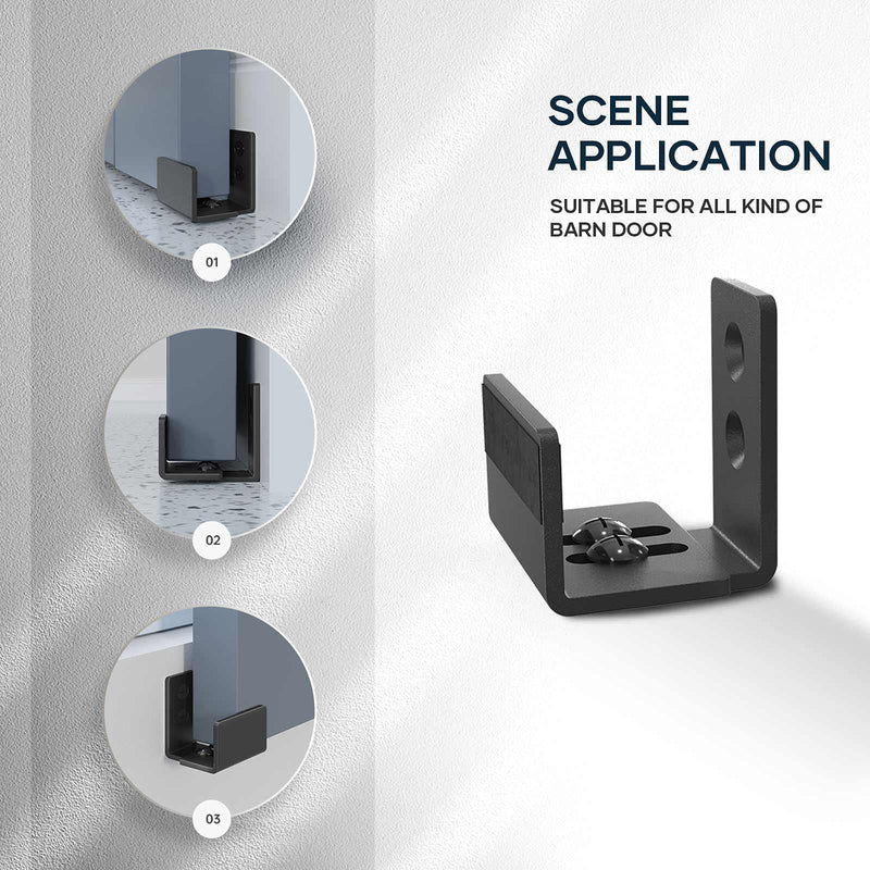 EaseLife Sliding Barn Door Bottom Floor Guide,U Shape,Flexible Adjustable Fit Distance,Flush Flat Bottom Design,Wall Mount System,for Door & Cabinet,Black,4 Pack 4 Pieces Black