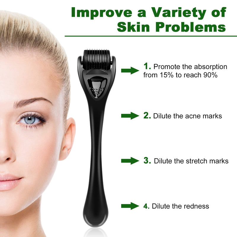 URAQT Derma Roller, 0.5mm Beard Roller, 540 Titanium Micro Needling Rollers for Men and Women, Beard Growth Rollers for Stimulate Hair Growth, Facial Skin Care, Scar Removal