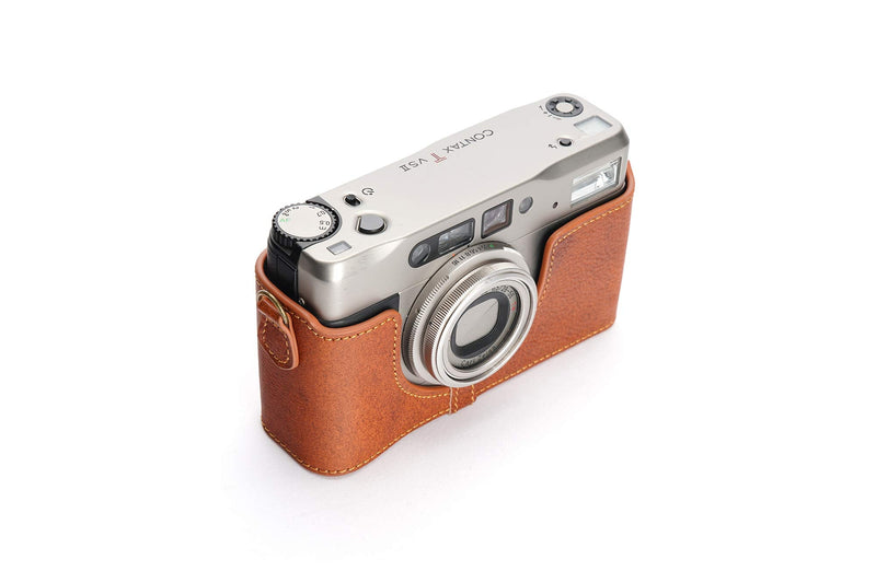 Contax TVS II Case, BolinUS Handmade Genuine Real Leather Half Camera Case Bag Cover for Contax TVS II Camera with Hand Strap (LavaBrown) LavaBrown