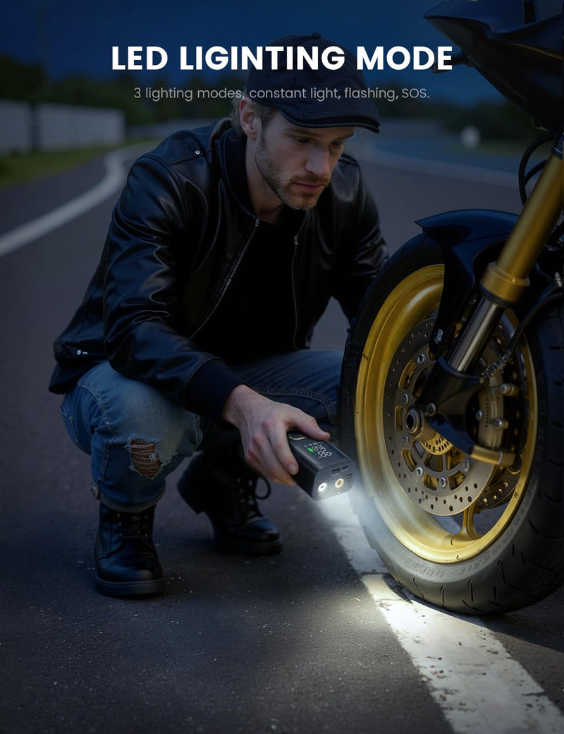 Tire Inflator Portable Air Compressor - Lamicall [4X Faster][150 PSI] Car Bike Air Pump with Rechargeable Battery, Digital Display Pressure Gauge, LED Light, Cordless Pump for Cars, Motorcycle, Ball