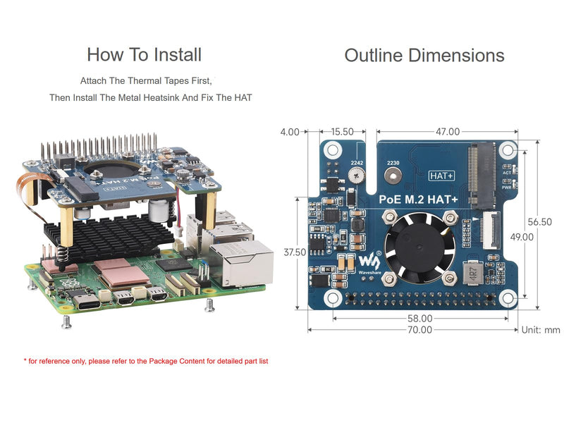 POE M.2 HAT+ Expansion Board Combines Power Over Ethernet POE HAT and PCIe to M.2 Adapter for Raspberry Pi 5, Support IEEE 802.3af/at Network Standard and M.2 NVME Hard Drives of 2230/2242 Size