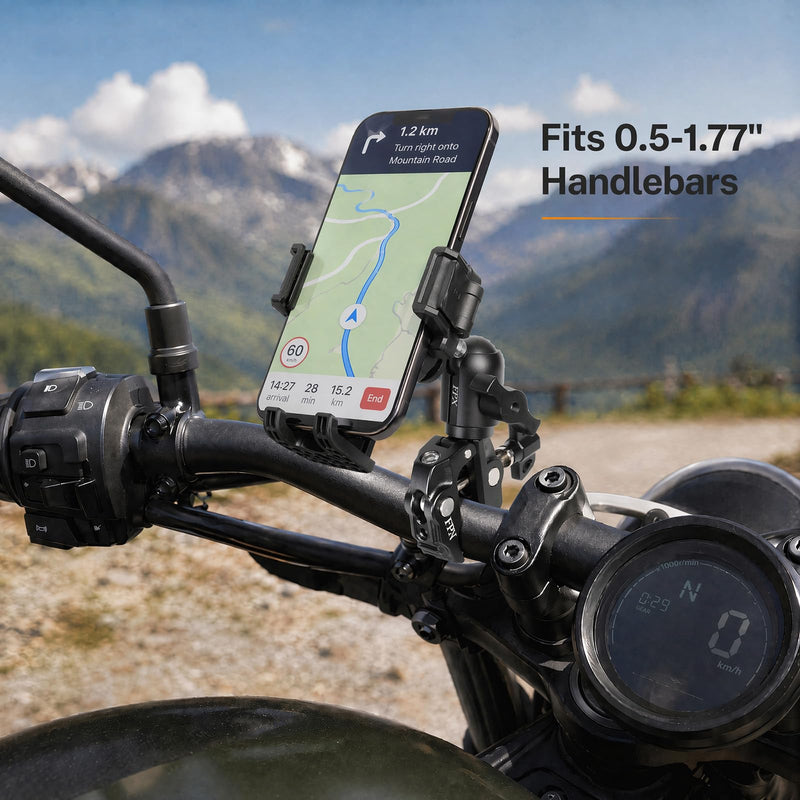 All-Metal Handlebar Clamp Base Mount with Adjustable Single Socket Arm, Fits 0.5-1.77" Round Rails, Compatible with RAM Mounts, 1" Ball Motorcycle Bike Phone Holder