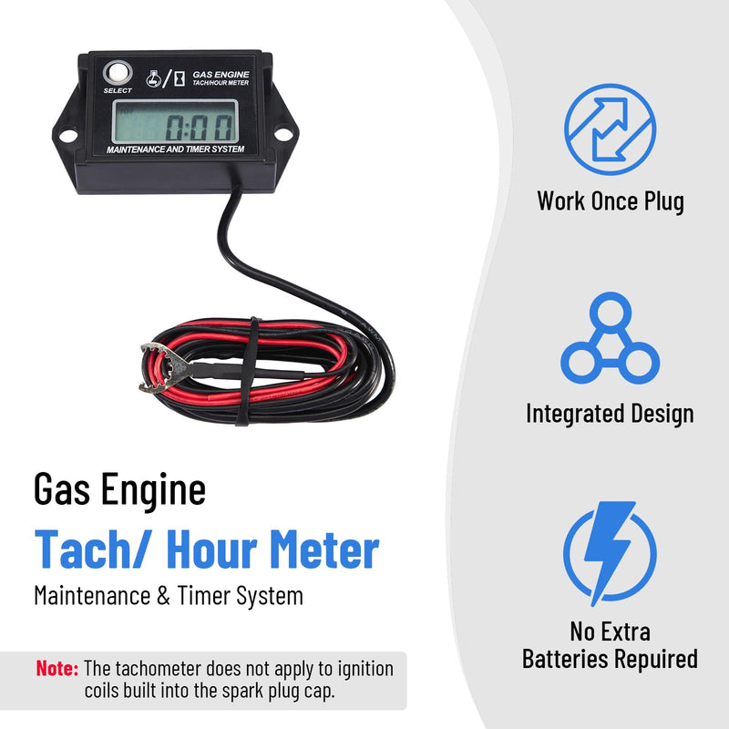 CarBole Digital Hour Meter Tachometer, Small Engine Hour tachomete, RPM Gauge Meter for Lawn Mower Skis Dirt Bike Boat Marine Snowmobile Generator and Gas Engine