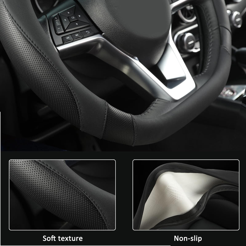 West Llama Flat Bottom Car Steering Wheel Cover for Nissan,D Shaped Steering Wheel Cover for Rogue,Altima,Kicks (Black-Standard Size) D-Shaped-Standard size (14 ½''-15'') B-Black