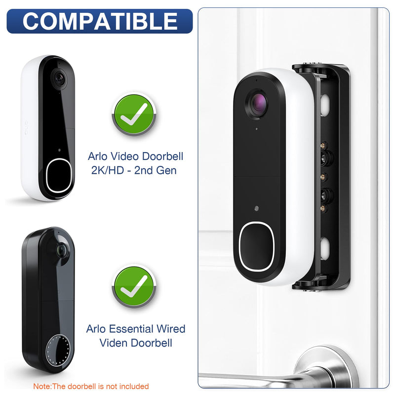 Adhesive Swivel Mount for Arlo Video Doorbell 2K, 35°-135°Angle Adjustable Degree Mounting Bracket for Arlo Video Doorbell, Left/Right Adjustable Angle Mounting Bracket (Black) black