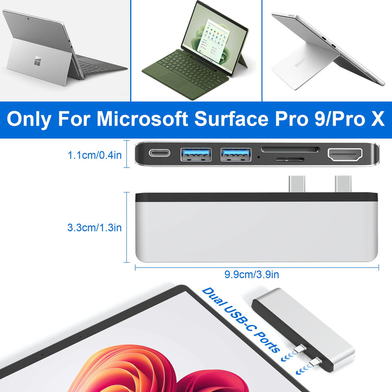 Surface Pro 9 USB Hub Docking Station, Surface Pro 9 Accessories with 4K HDMI, USB-C Thunerbolt 4 (8K Video+Data+100W PD), 2 USB 3.0, SD/TF Card Slot, USB C Hub for Surface Pro 9/Pro X