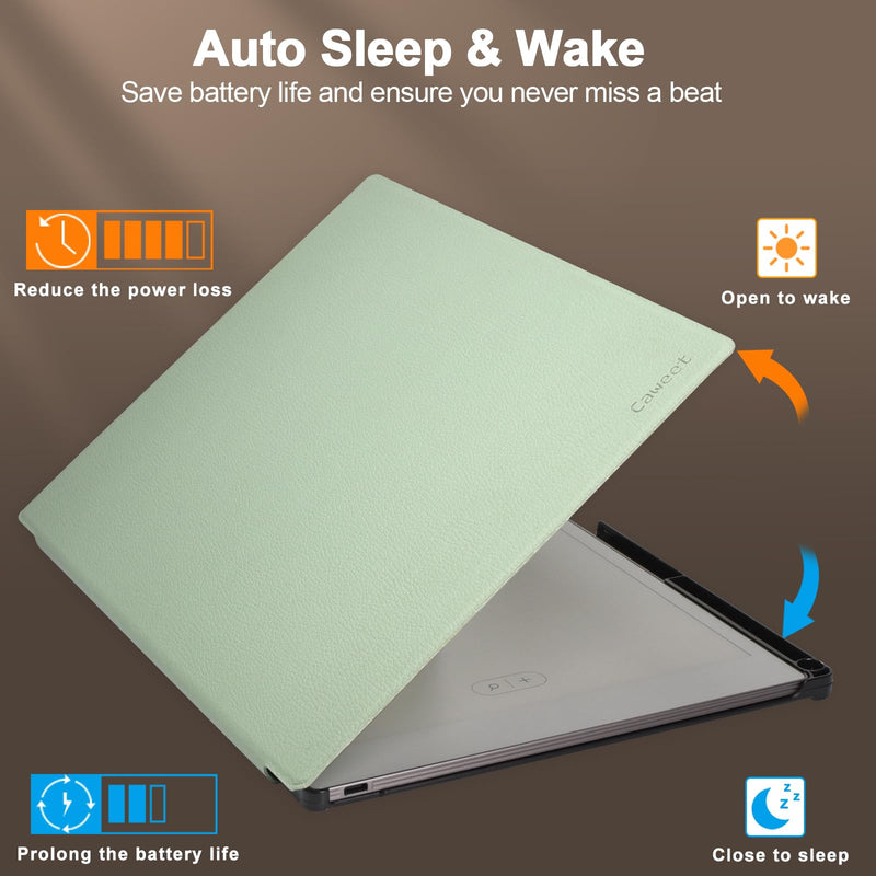 Caweet Stand Case for Remarkable Paper Pure 10.3" 2026, Green | Foldable Kickstand PU Leather Hard Back Shell Auto Sleep/Wake Cover with Pen Holder and Hand Strap