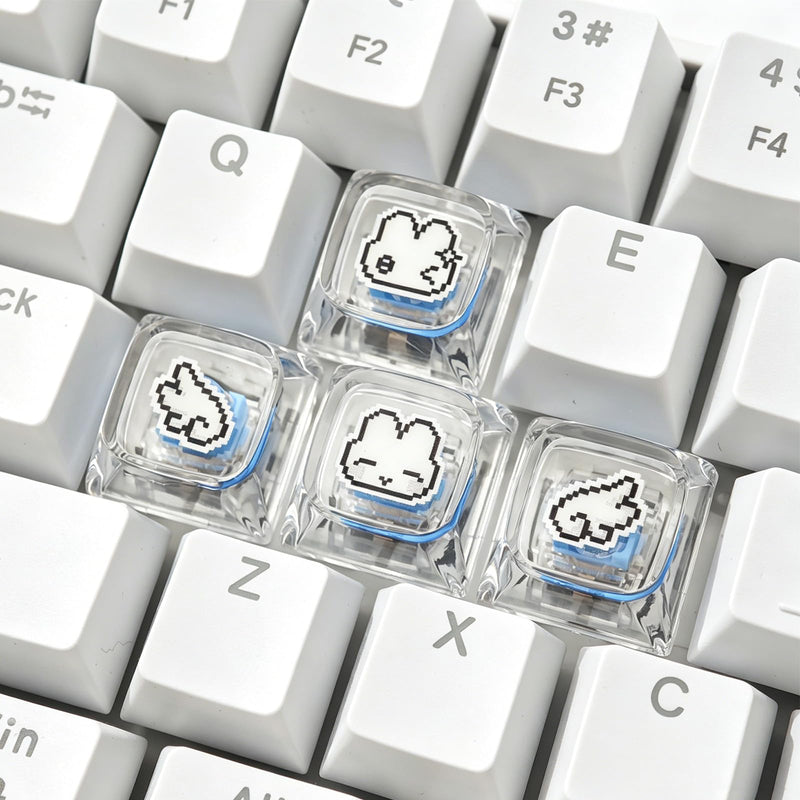 4Keys Cute Pixel Rabbit Keycap Custom Transparent Personalised Cartoon DIY Supplement Keycaps for Cherry MX Switch Mechanical Keyboard Transparent Rabbit