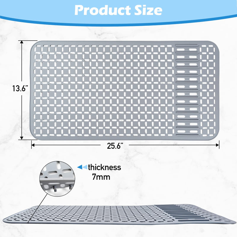 Silicone Sink Mat 26''x14'' Kitchen Sink Protector Mat With DIY Drain Hole, Grey Farmhouse Silicone Sink Mat Protector 1pcs Kitchen Sinks Accessories 26"