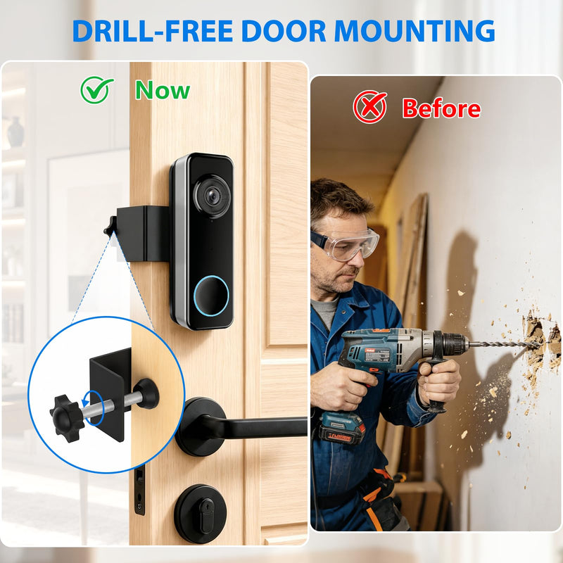 Anti-Theft Doorbell Mount for Wyze Doorbell Camera, No Drill Video Doorbell Mount Adjustable Mounting Bracket for Wyze Duo Cam Video Doorbell, Fully Metal Door Camera Mount for Home Apartment Rentals
